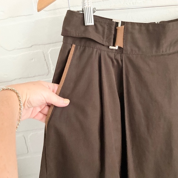 Vintage Y2K Zara A-line skirt Cotton Pleated Pockets Chocolate brown Sz S - Picture 3 of 11